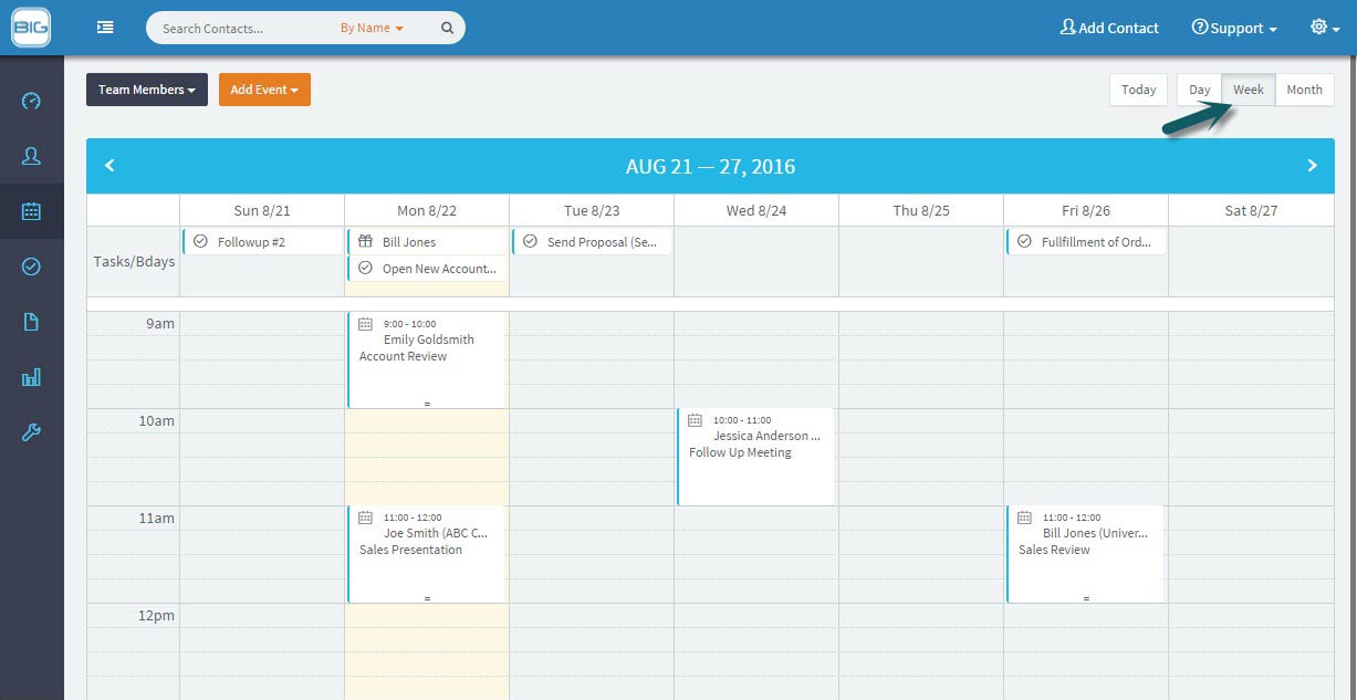 Track Meeting And Events With Team Calendar | BIGContacts