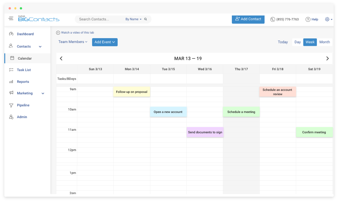 BIGContacts: Calendar scheduling dashboard