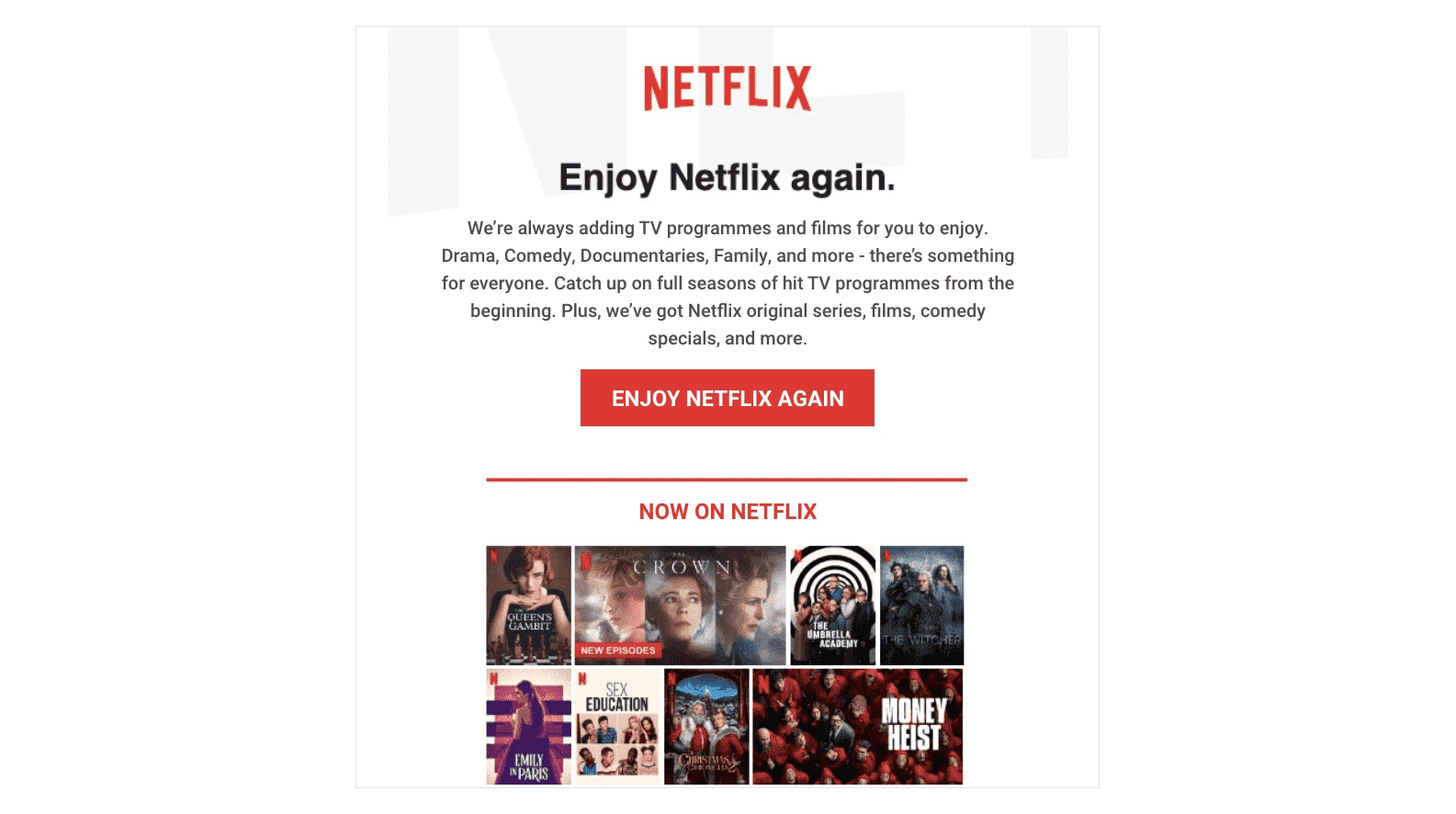 Drip email campaign for Re-Engagement by netflix